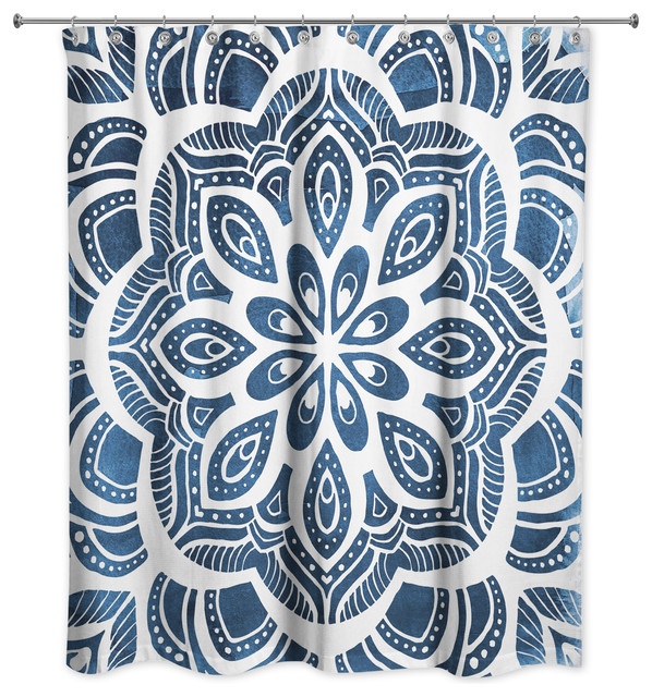 Blue Mandala 71x74 Shower Curtain Contemporary Shower Curtains by