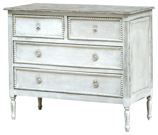 Caroline French Country Antique White Solid Wood 4 Drawer Dresser