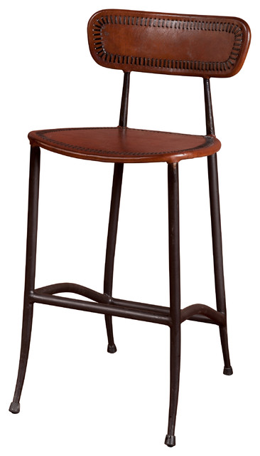 Rocket Counter Stool, Brown and Burnished Iron