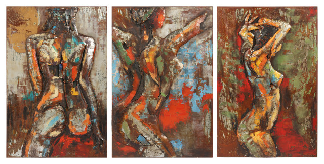 Nude Study" Triptych Set Mixed Media Iron Hand Painted Dimensional Wall Art  - Contemporary - Mixed Media Art - by Empire Art Direct | Houzz