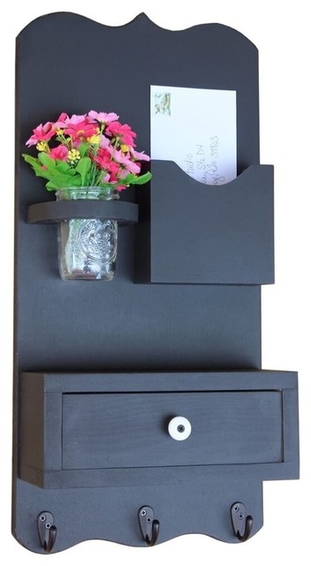 Mail Organizer With Drawer Key Hooks And Mason Jar Contemporary