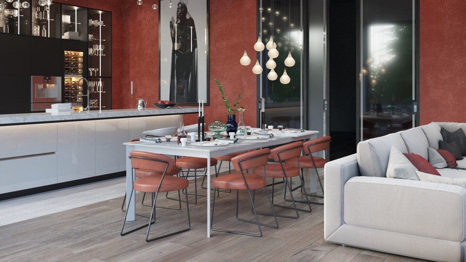 Кухня-гостиная в загородном доме в Подмосковье