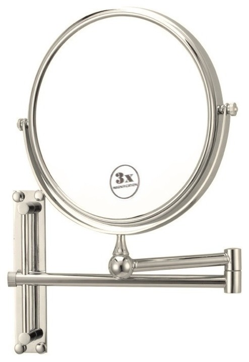 Round Wall Mounted 3x Magnification Mirror, Satin Nickel