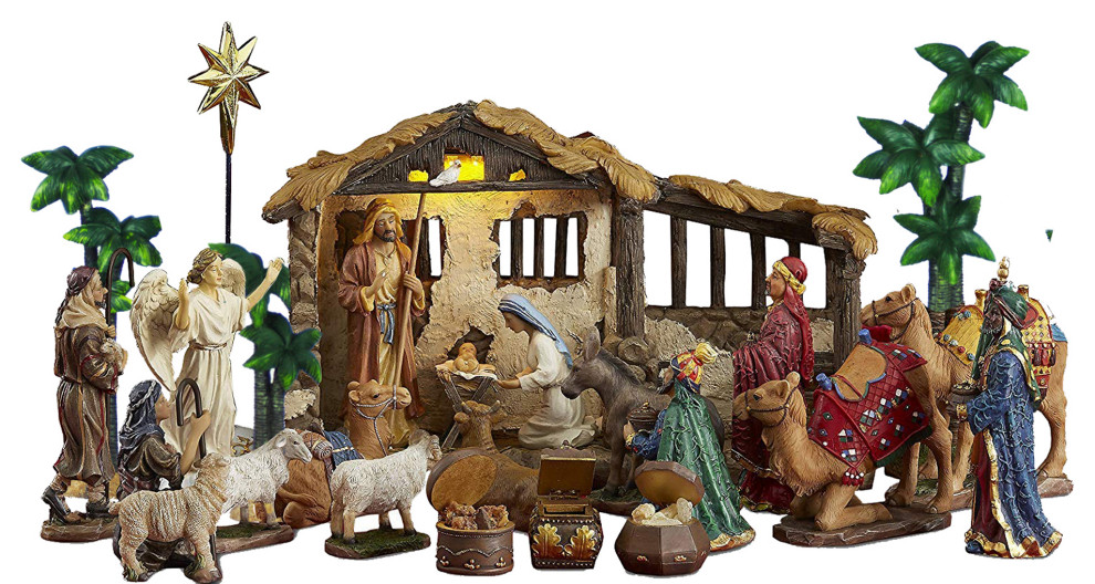Life Size Nativity Set In Resin And Fabric Scale 14 Piece  Life Size Nativity Set In Resin And Fabric Scale 14 Piece