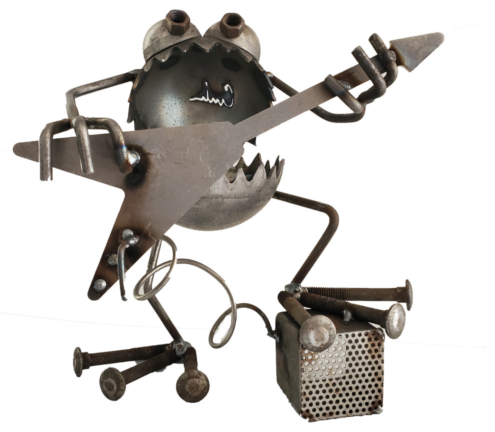 Sugarpost Gnome Be Gone Electric Guitar Player Welded Metal Art Made in