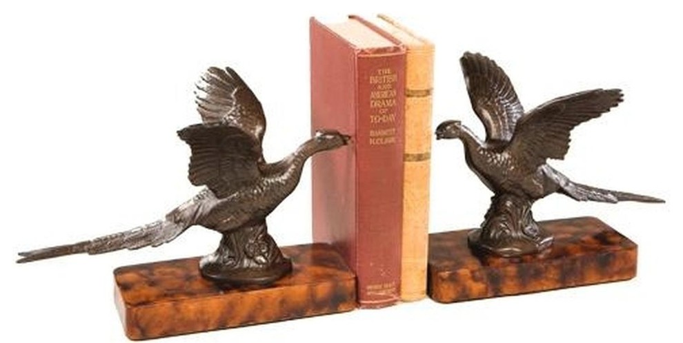 Bookends Bookend TRADITIONAL Lodge Flying Pheasant Birds Chocolate