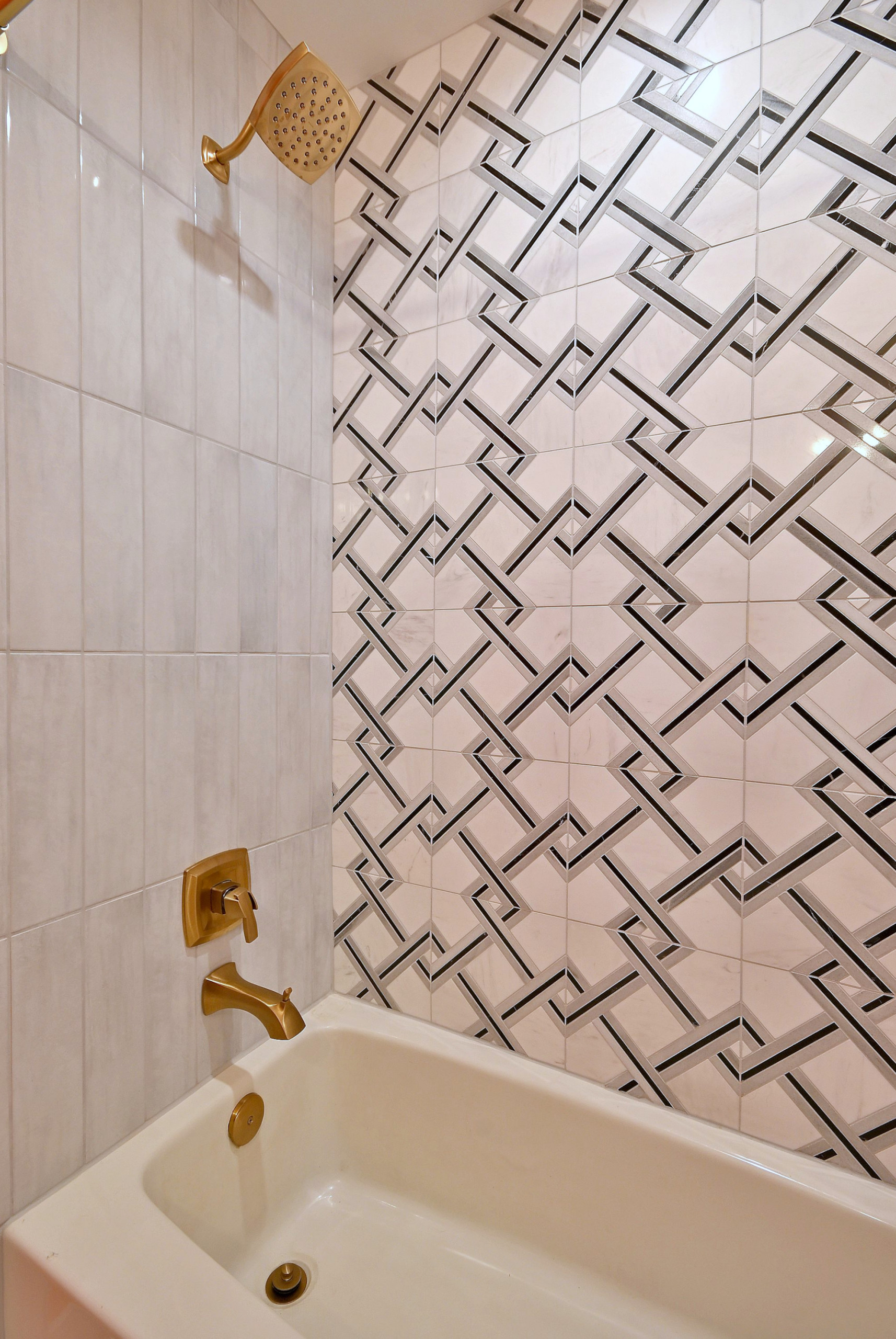 Mid-Century Modern Geometric Tile Tub Surround