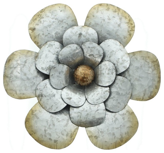 14" Metal Rustic Silver Flower Wall Art Farmhouse Wall Sculptures