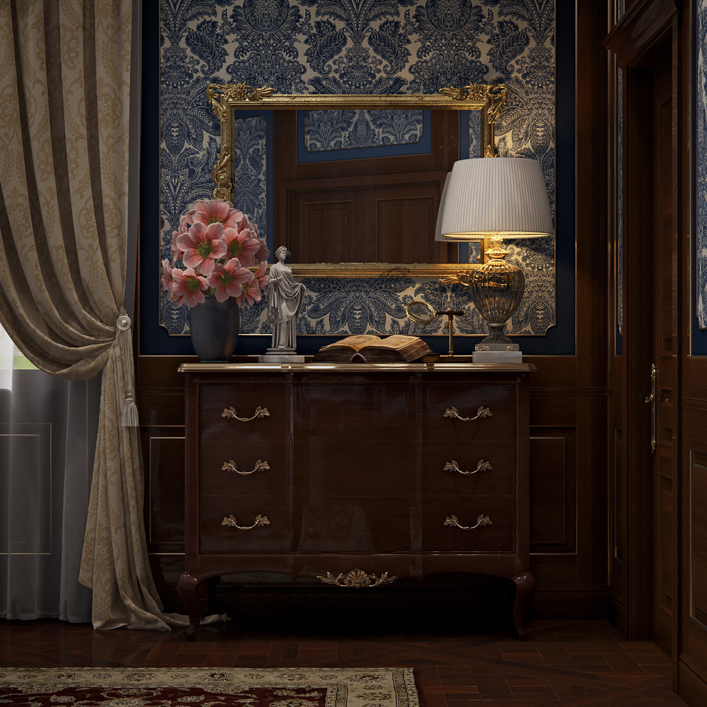 Спальня с белой лепниной