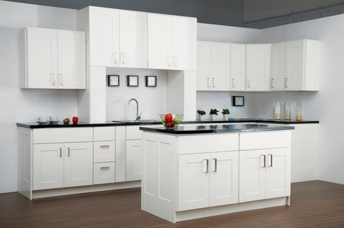 Bright white shaker kitchen with island — inspiration for Scratch-Resistant Melamine cabinetry