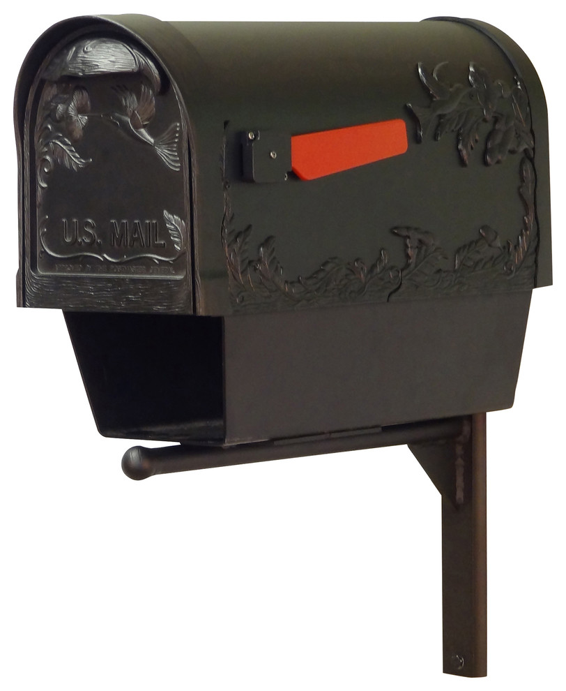 Hummingbird Mailbox With Newspaper Tube & Ashley Front Mailbox Mounting Bracket Tropical