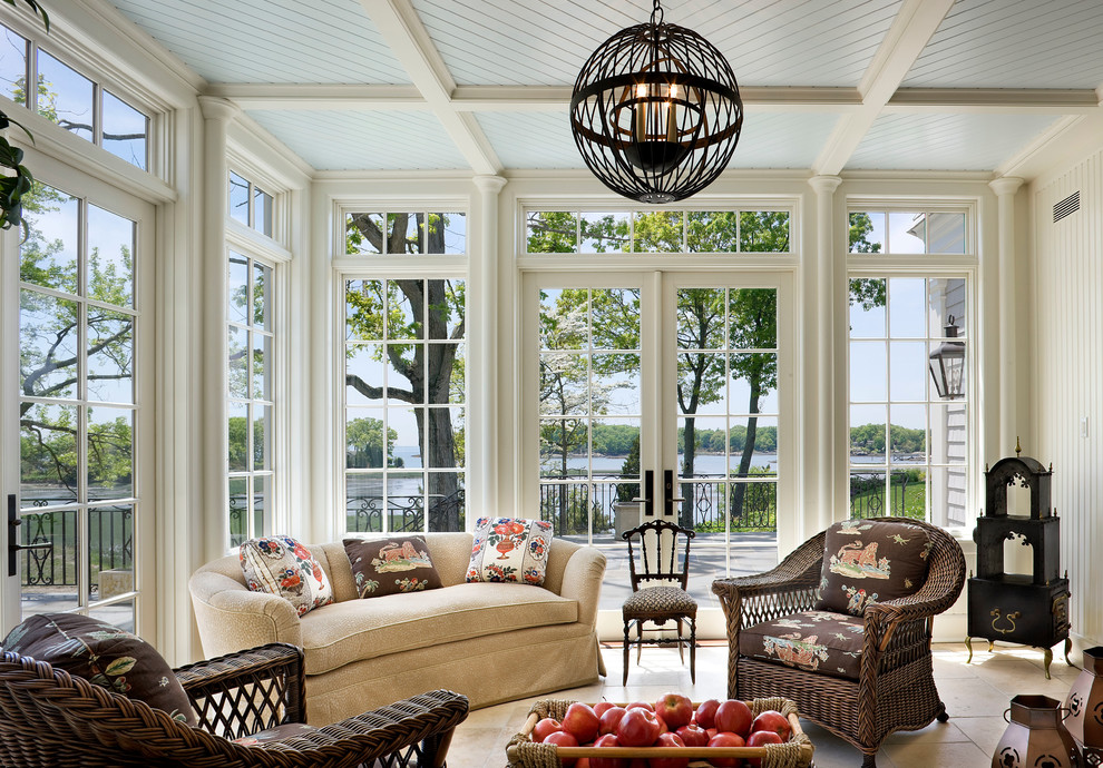 Design ideas for a mid-sized traditional sunroom in New York with a standard ceiling.