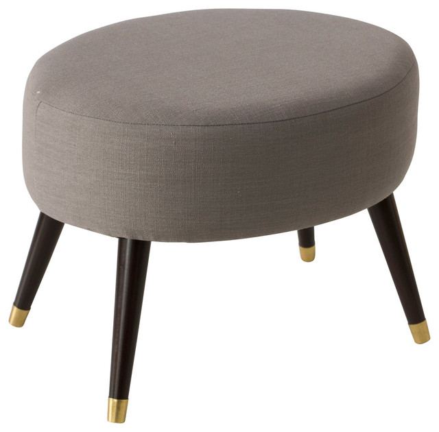 Oval Ottoman, Linen Grey Midcentury Footstools And Ottomans by