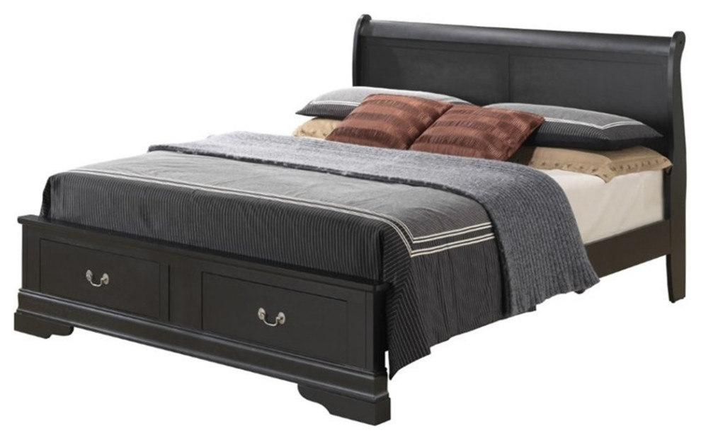 Bowery Hill Traditional Wood King Storage Bed in Black Finish