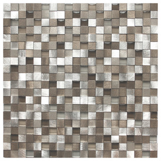 3D Silver and Pewter Aluminum Square Mosaic Tile - Contemporary 