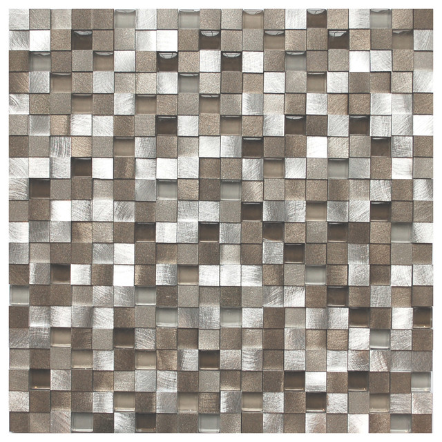 11.8"x11.8" 3D Silver and Pewter Aluminum Square Mosaic Tile, Single Sheet