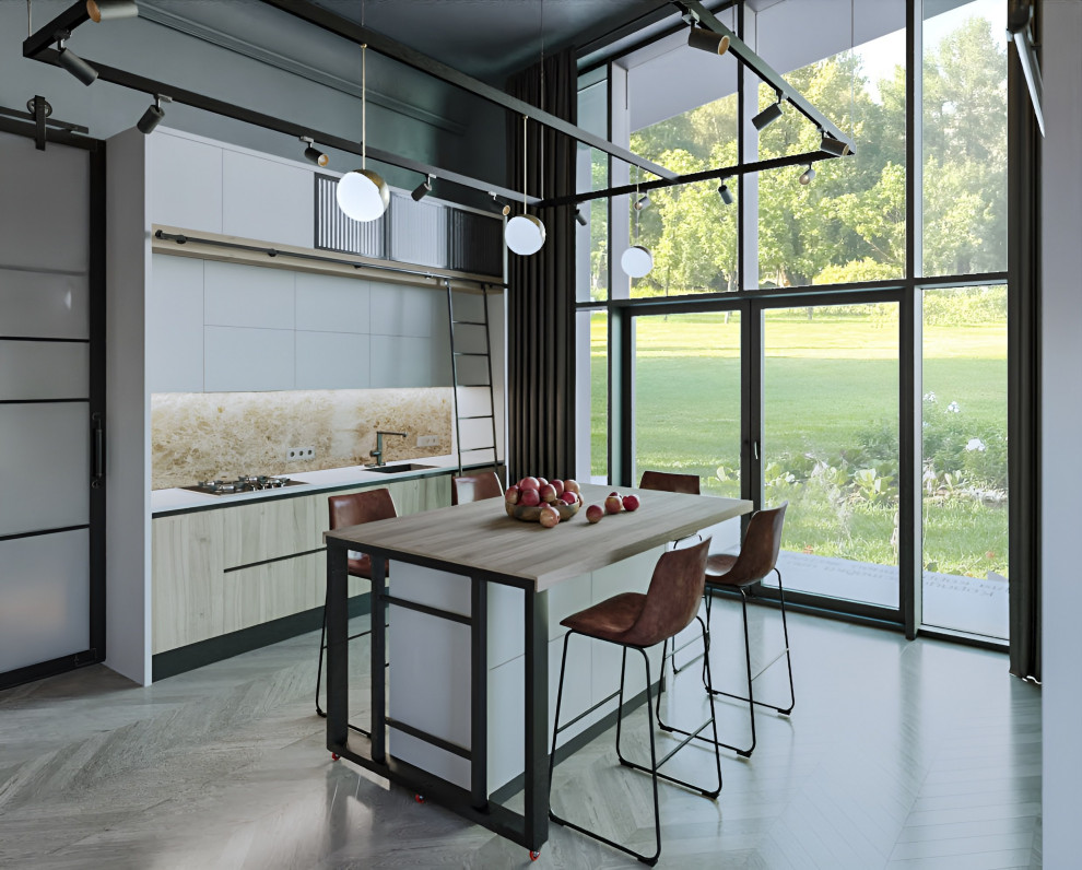 Кухня-гостиная в частном доме в Огуднево, зона кухни 14.8 м²