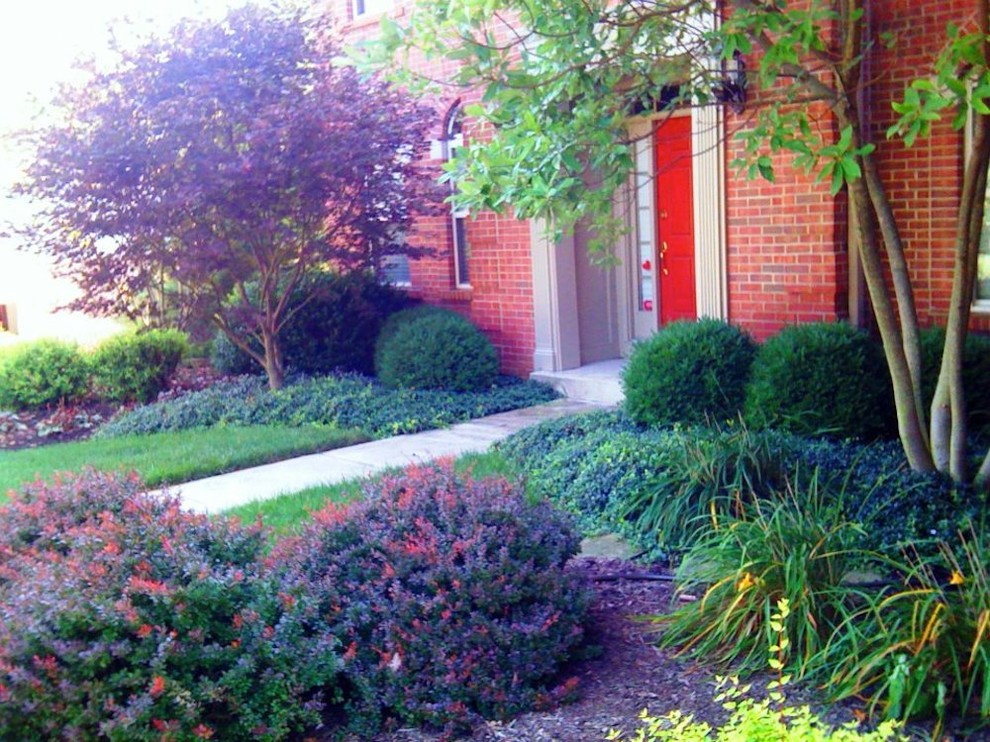 Inspiration for a mid-sized transitional full sun front yard stone landscaping in Cincinnati for spring.