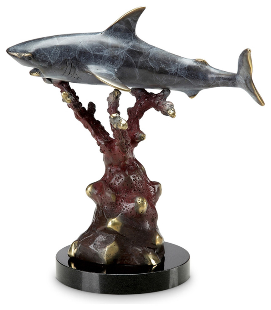 Zeckos Gray Weathered Finish Wood Look Shark Statue