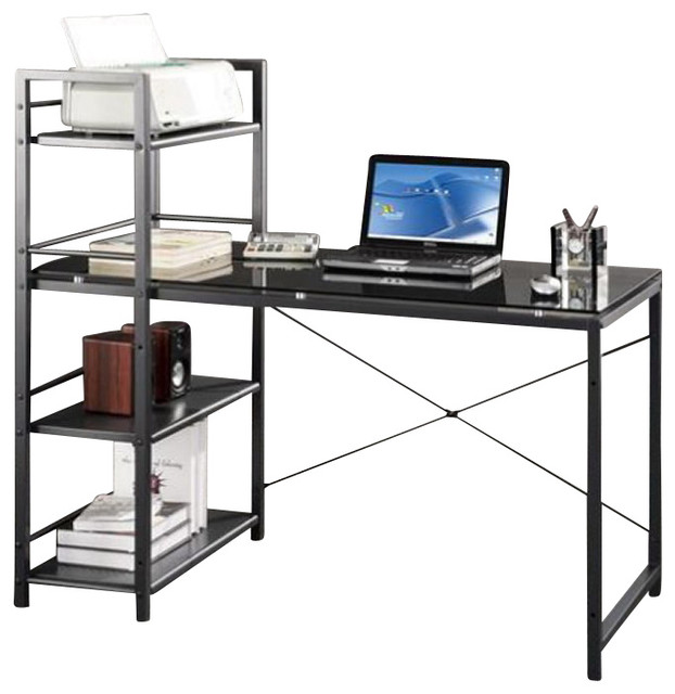 Techni Mobili Tempered Glass Laptop Desk In Black And Smokey Grey