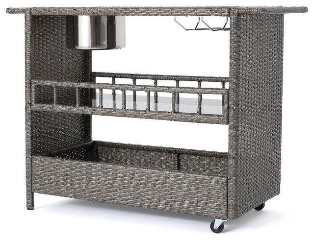 Waikiki Outdoor Fine Crafted Mixed Black Wicker Bar Serving Cart Waikiki Outdoor Fine Crafted Mixed Black Wicker Bar Serving Cart