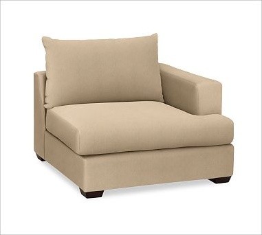 Hampton Upholstered Right-Armchair, Washed/Linen Cotton Camel