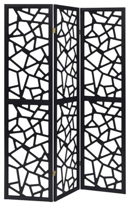 3 Panel Intricate Mosaic Screen, Black