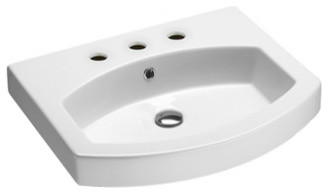 Curved Wall Mounted, Vessel, or Self Rimming Bathroom Sink, Three Faucet Holes
