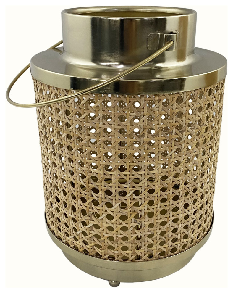 18.5" Large Metal Hurricane Candle Holder, Cane Tropical