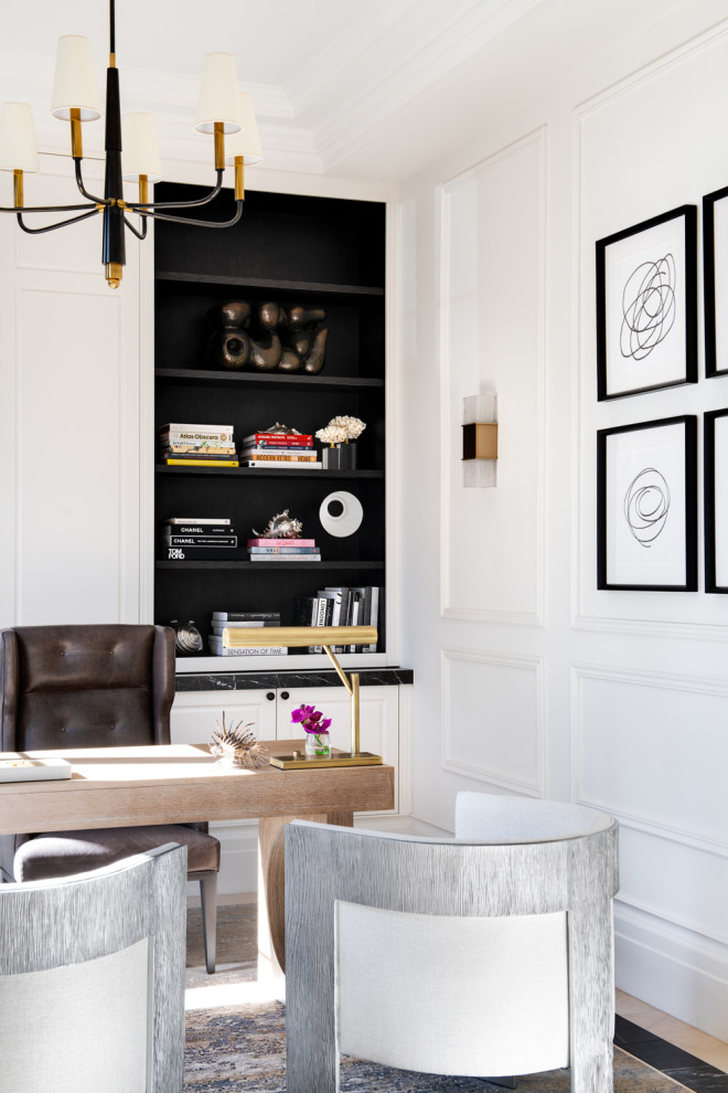 Design ideas for a transitional home office in Melbourne with panelled walls.
