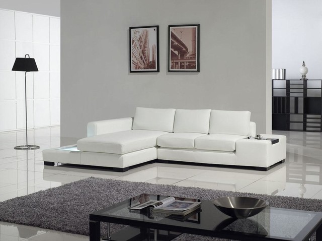 Tosh Furniture Modern Compact Sectional Sofa In Top Grain Leather Match