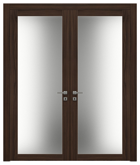 French Double Doors 64 x 80 Frosted Glass | Planum 2102 Chocolate Ash