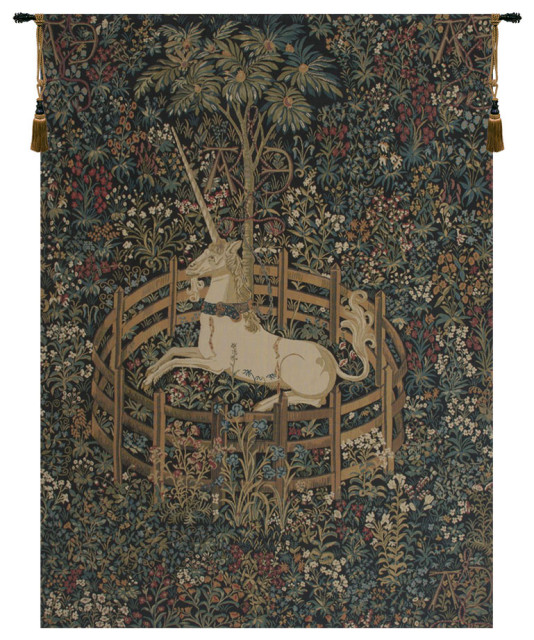 Unicorn In Captivity I, Wall Tapestry, 50"x36" Traditional
