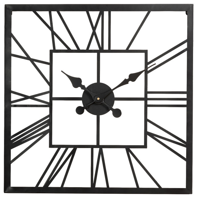 23.00"L Black Metal Square Wall Clock Industrial Wall Clocks by