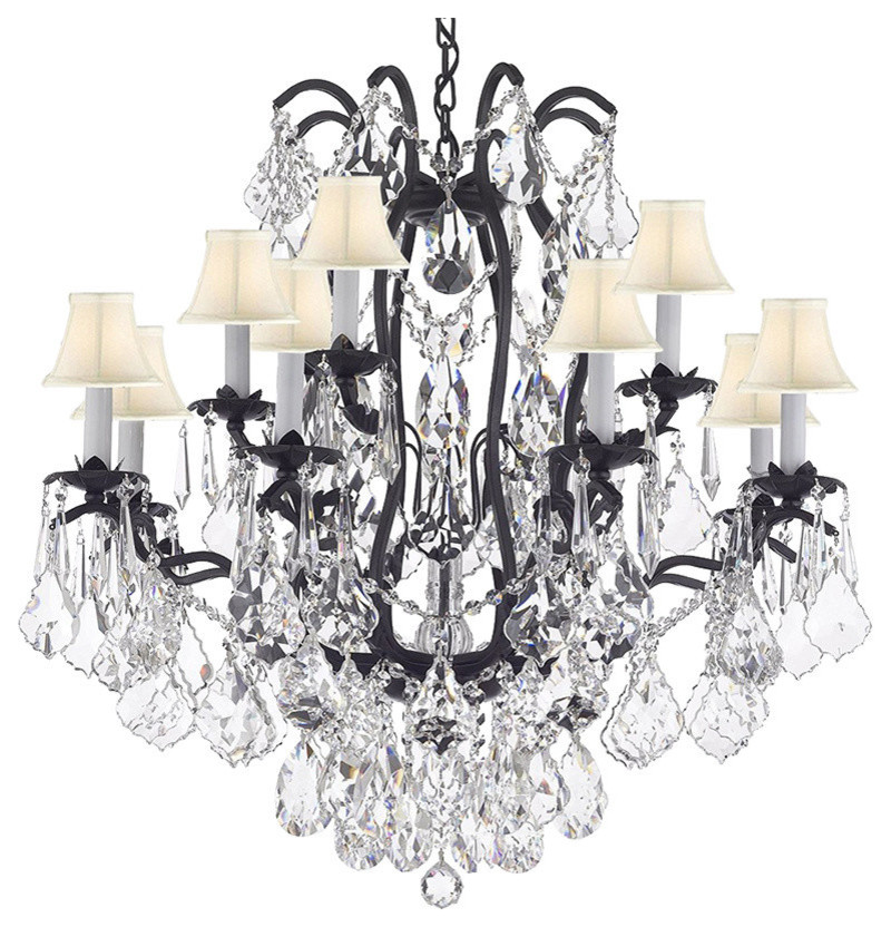 Crystal Chandelier 12 Light, Harrison Lane Wrought Iron And Crystal White Chandelier