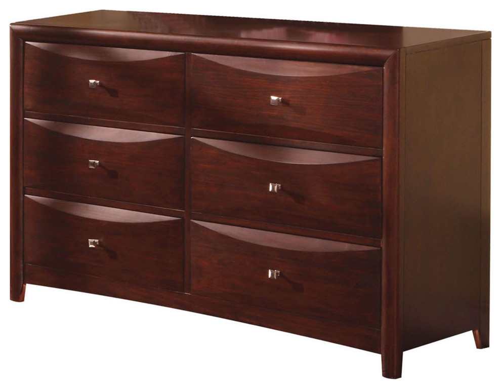 Transitional Double Dresser, Unique Accented Drawers With Square Knobs