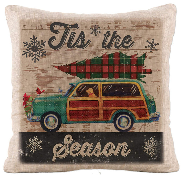 Heritage Lace Christmas Plaid 18" X 18" Oyster Woody Pillow, 18" x 18" Contemporary