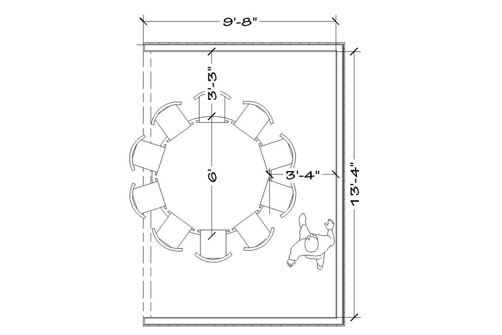 What size dining tables work well in a 12x12 dining room? Round, recta