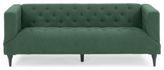 Admiral Contemporary Tufted 3-Seater Sofa, Forest Green/Espresso/Gold, Forest Gr