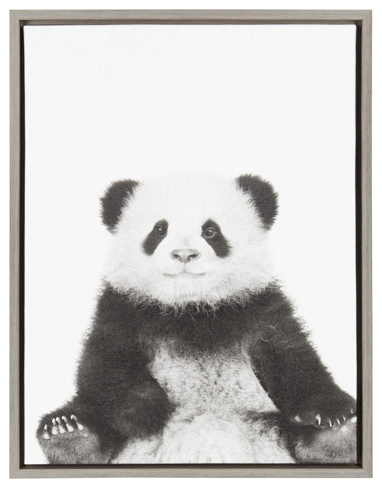 Kate and Laurel Sylvie Panda Gray Framed Canvas Wall Art by Simon Te
