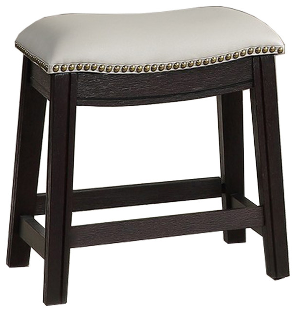 Curved Leatherette Stool With Nailhead Trim, Set Of 2, Gray