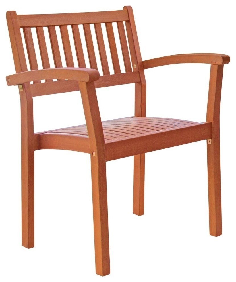 Malibu Outdoor Natural Wood Garden Stacking Arm Chairs, Set of 2
