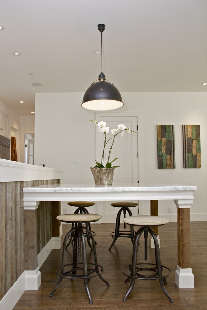 Inspiration for a country kitchen in San Francisco with marble benchtops.