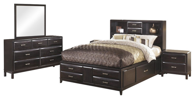 Ashley Kira 5 Piece Bedroom Set Queen Storage Black