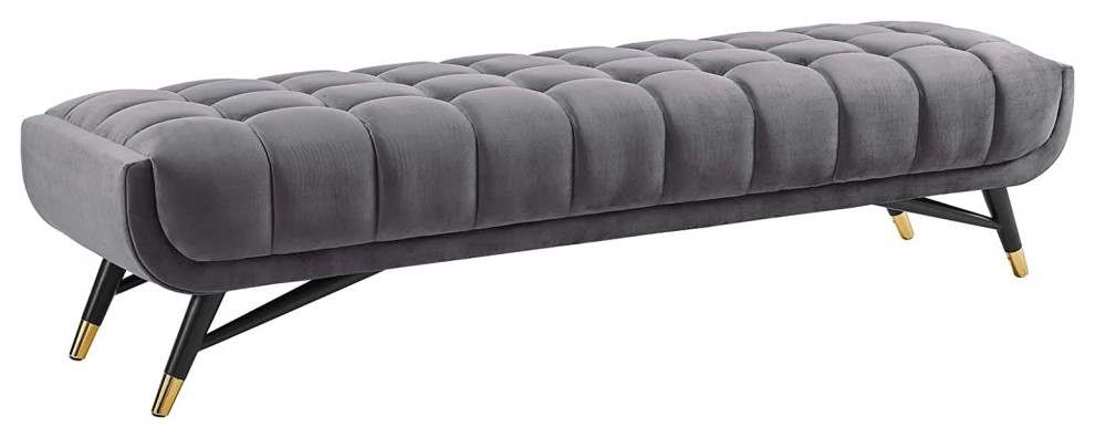 Mid-Century Modern Ottoman, Splayed Legs With Velvet Upholstered Seat