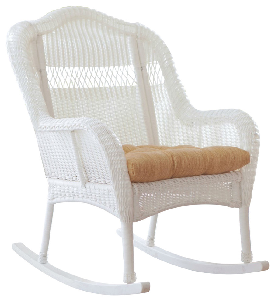 Indoor Outdoor Patio Porch White Resin Wicker Rocking Chair Tropical Outdoor Rocking Chairs By Hilton Furnitures