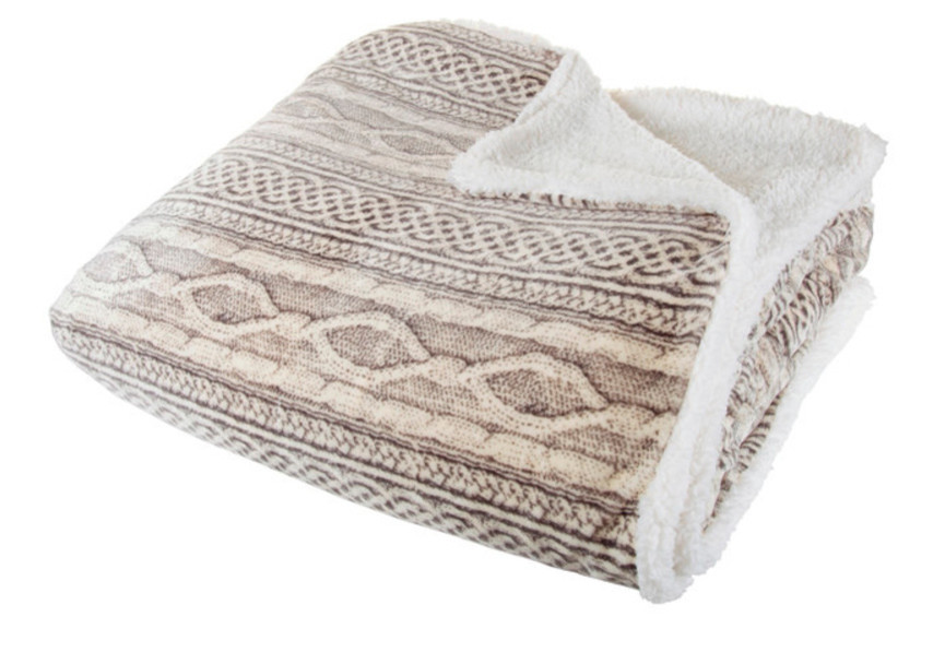Lavish Home Flannel/Sherpa Blanket, Grey/Beige, Twin