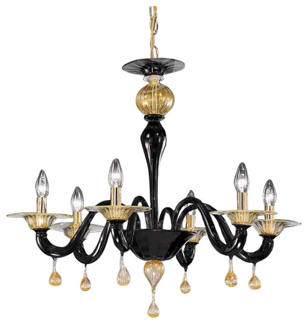 Alberto Zannoni Murano Glass 6 Arm Chandelier Gold And Black Alberto Zannoni Murano Glass 6 Arm Chandelier Gold And Black