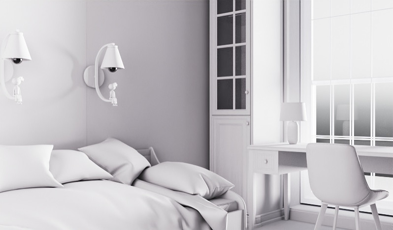 Проект "Черно-белый 3Д детской комнаты с вариантами освещения времени суток"