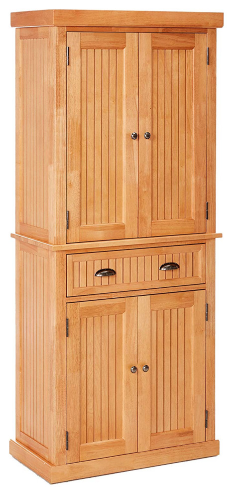 Pantry Cabinet, Natural Hardwood Cabinets and Drawers With Brushed ...